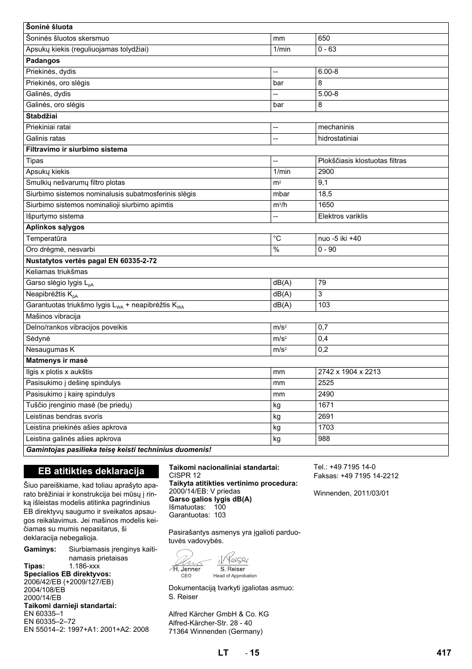 Eb atitikties deklaracija | Karcher KM 170-600 R Lpg User Manual | Page 417 / 472
