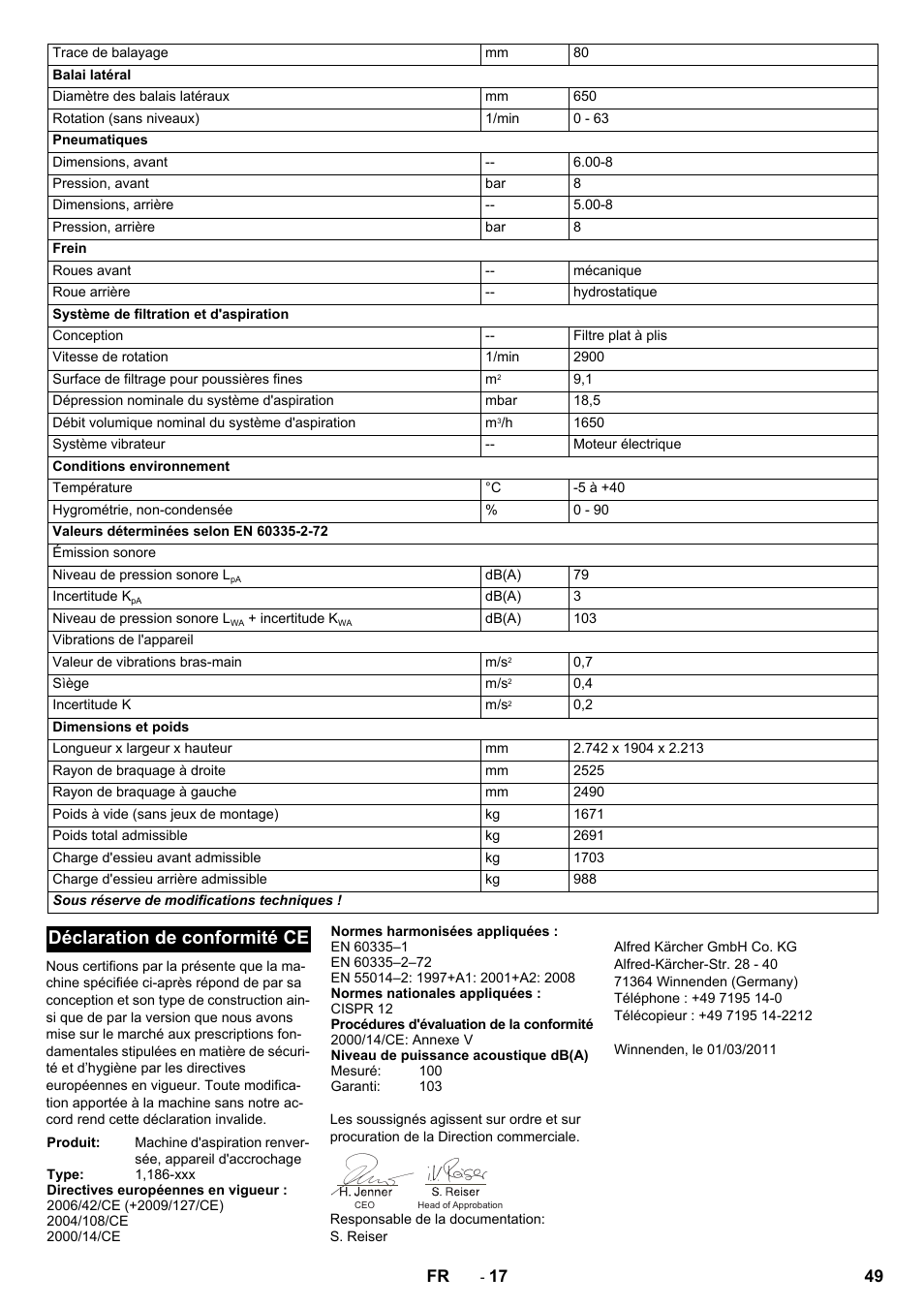 Déclaration de conformité ce | Karcher KM 170-600 R Lpg User Manual | Page 49 / 472