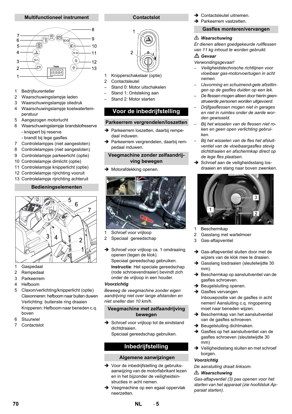 Voor de inbedrijfstelling, Inbedrijfstelling | Karcher KM 170-600 R Lpg User Manual | Page 70 / 472