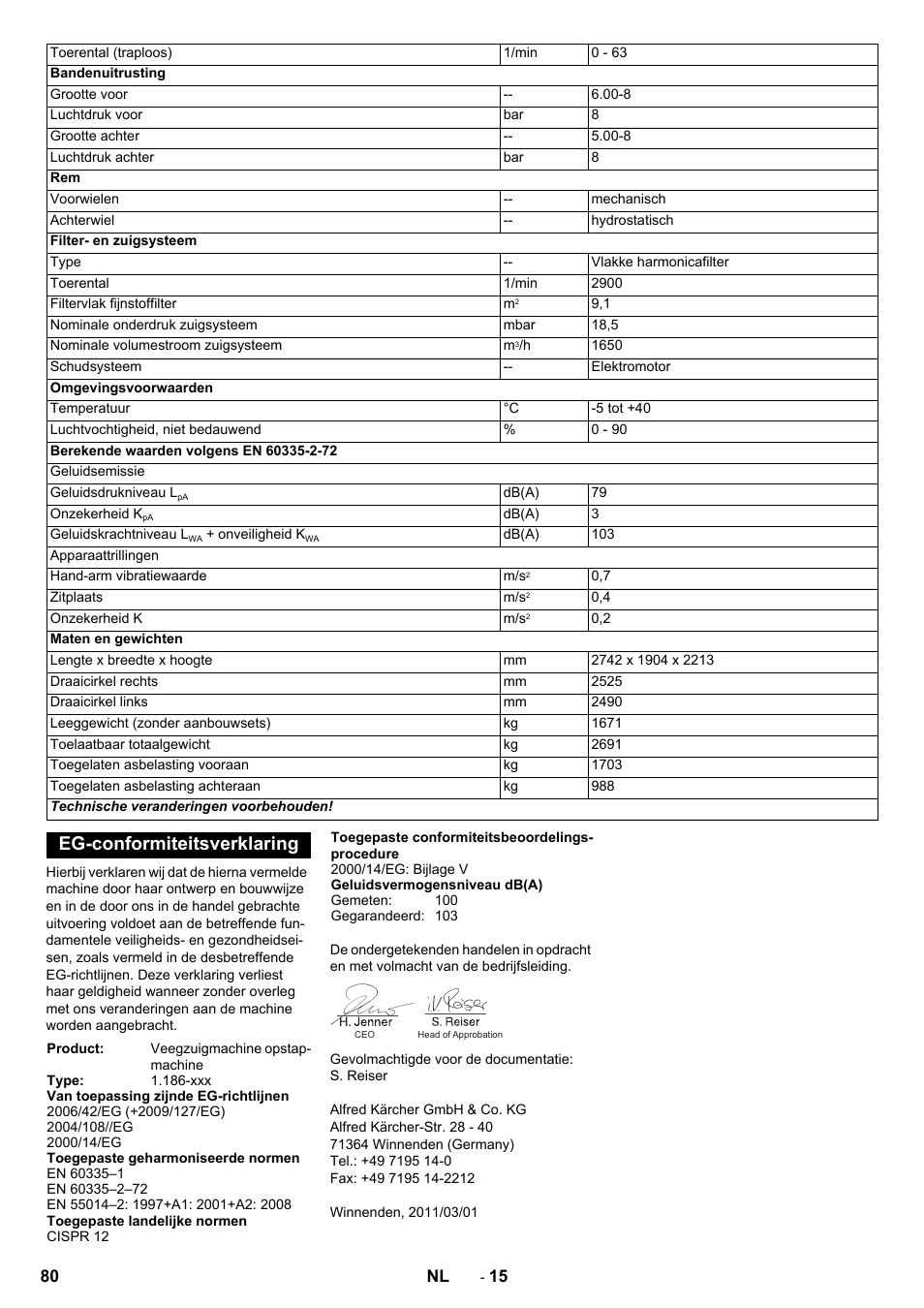 Eg-conformiteitsverklaring | Karcher KM 170-600 R Lpg User Manual | Page 80 / 472
