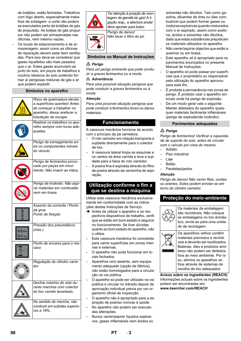 Proteção do meio-ambiente | Karcher KM 170-600 R Lpg User Manual | Page 98 / 472