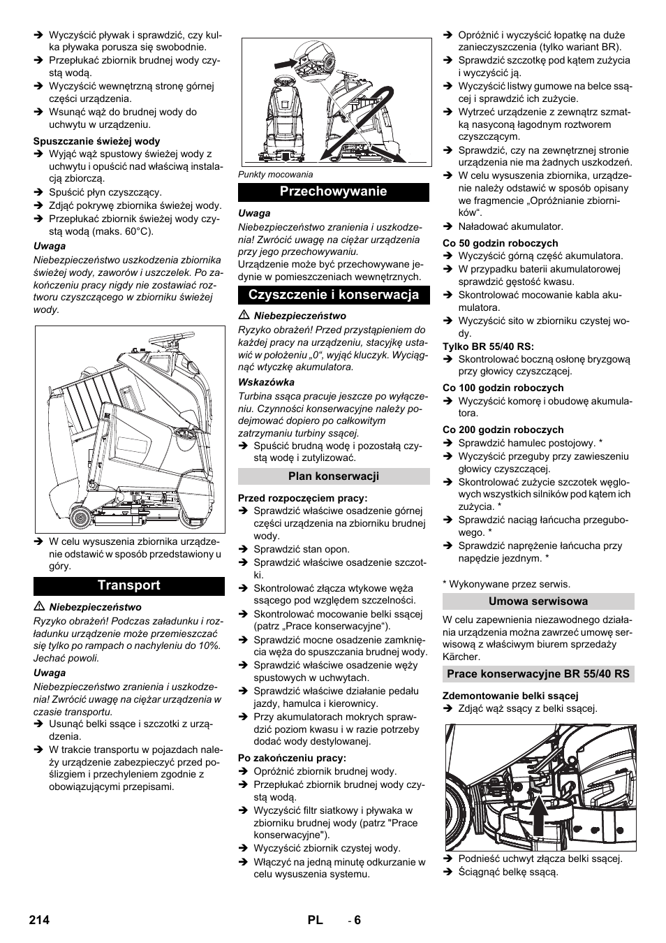 Transport przechowywanie czyszczenie i konserwacja | Karcher BD 50-40 RS Bp User Manual | Page 214 / 332