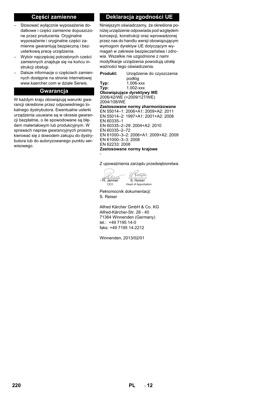 Części zamienne gwarancja deklaracja zgodności ue | Karcher BD 50-40 RS Bp User Manual | Page 220 / 332