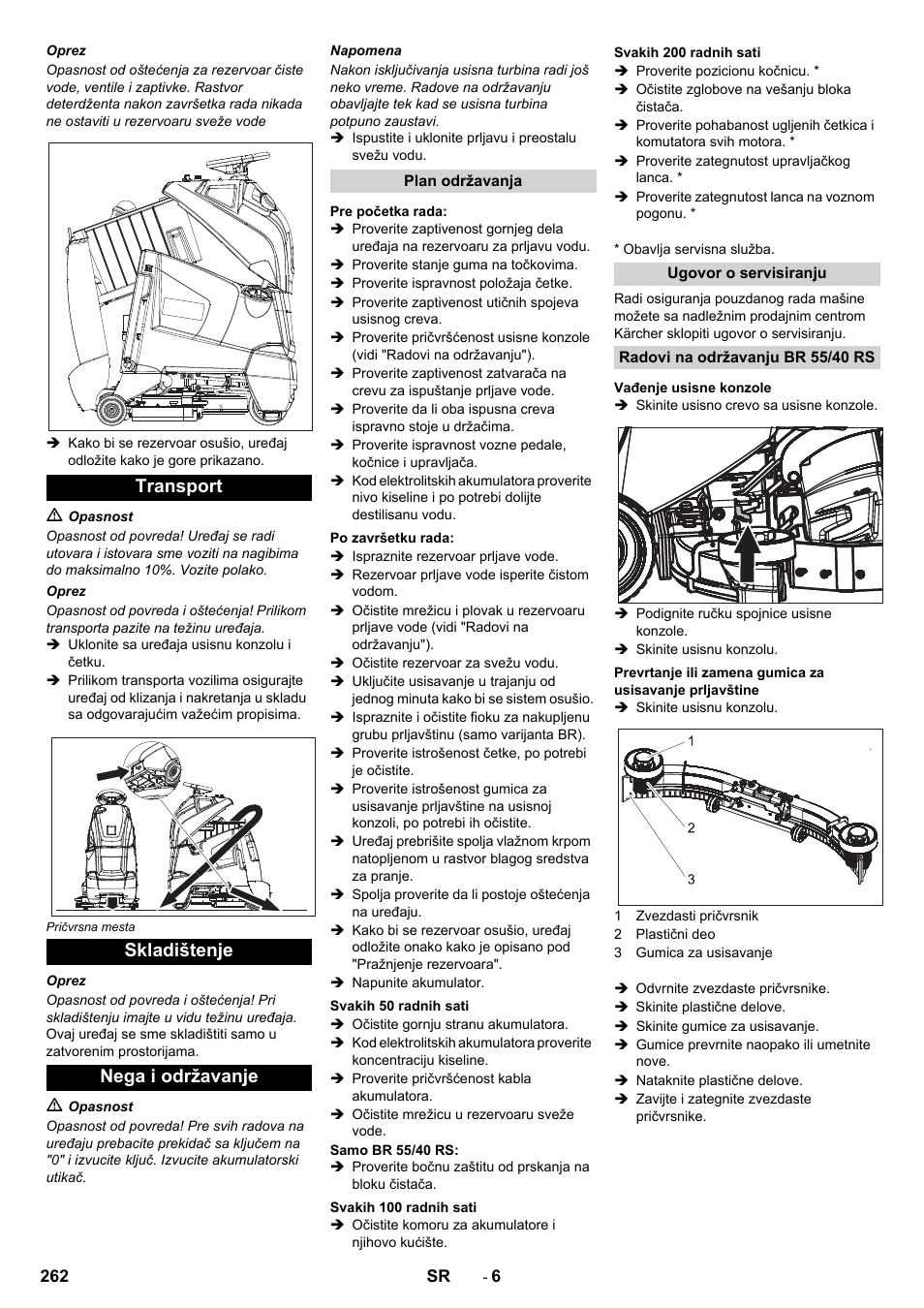 Transport skladištenje nega i održavanje | Karcher BD 50-40 RS Bp User Manual | Page 262 / 332