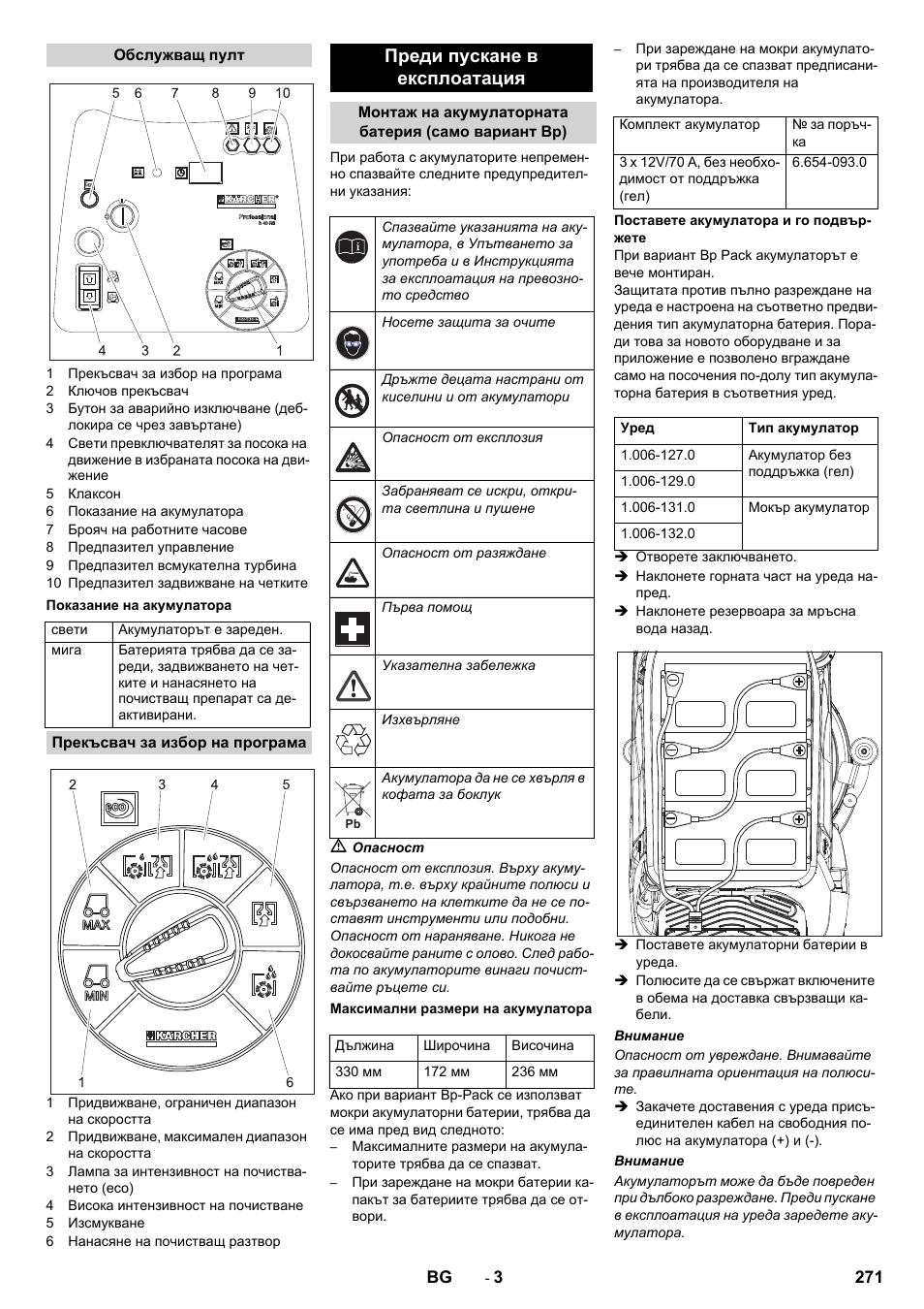 Преди пускане в експлоатация | Karcher BD 50-40 RS Bp User Manual | Page 271 / 332