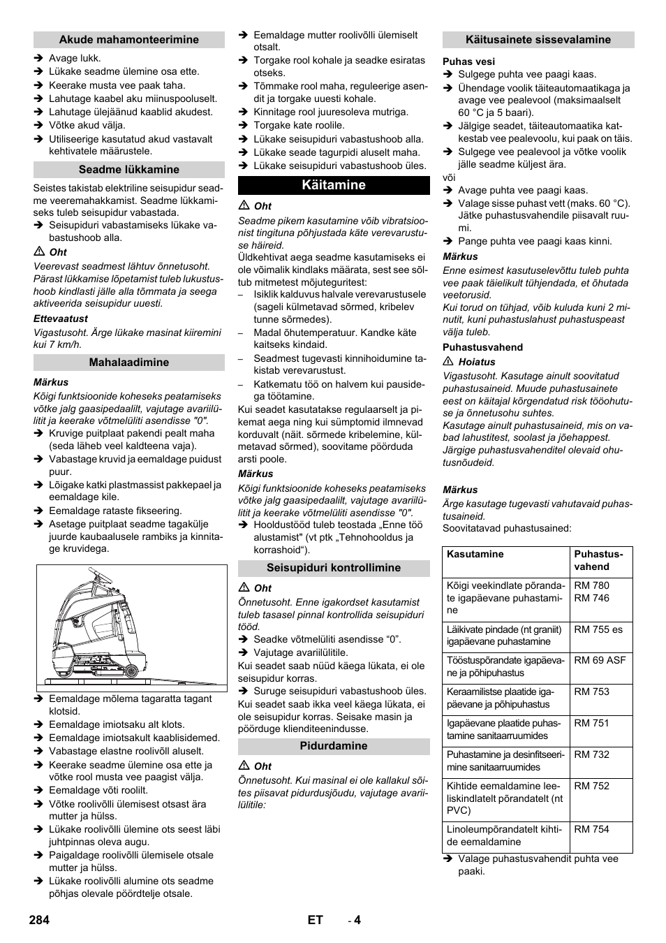 Käitamine | Karcher BD 50-40 RS Bp User Manual | Page 284 / 332