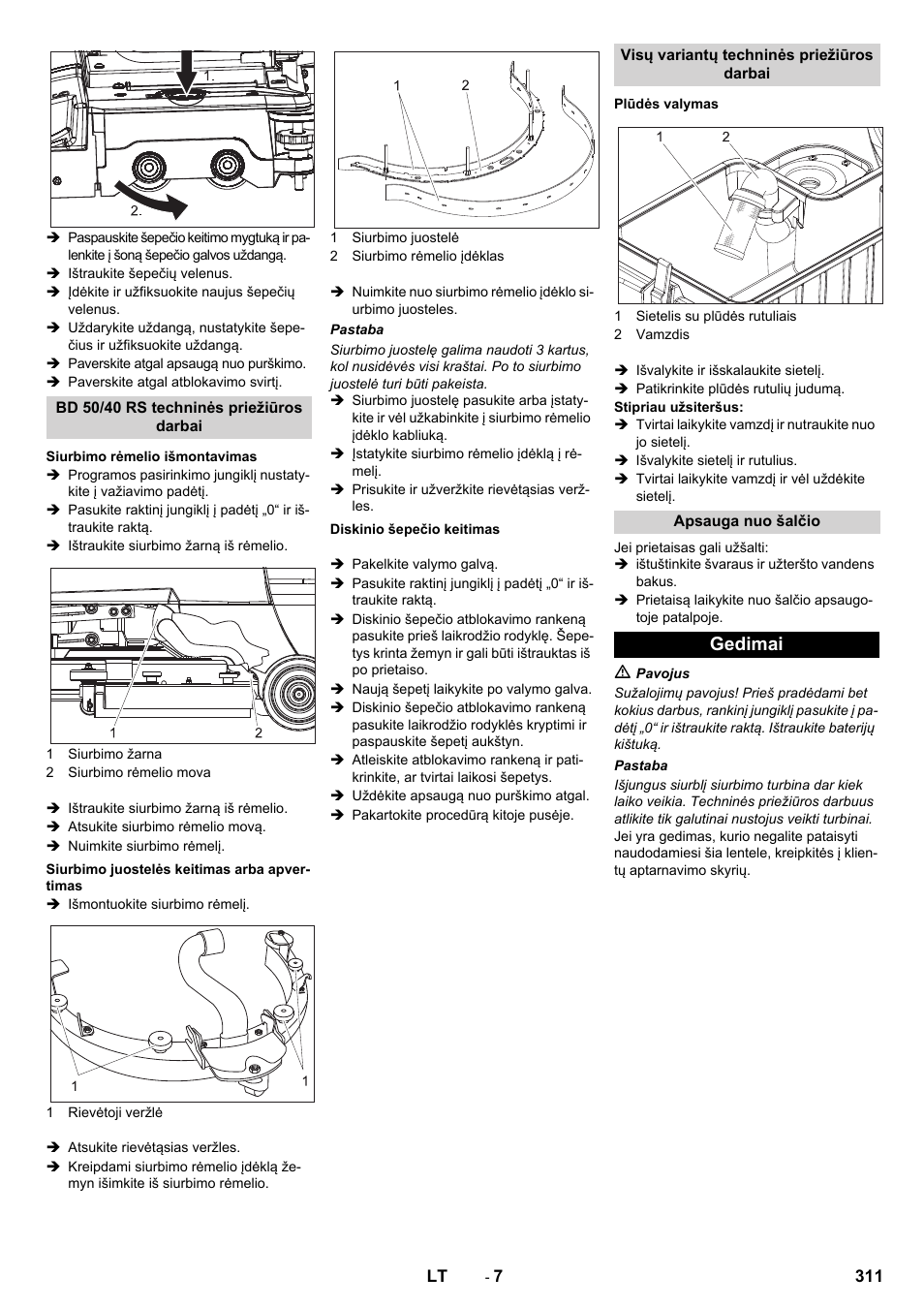 Gedimai | Karcher BD 50-40 RS Bp User Manual | Page 311 / 332