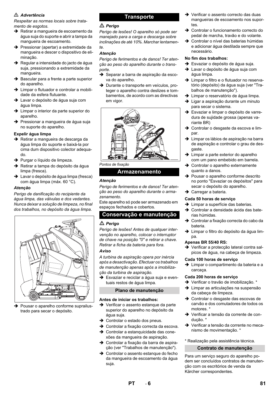 Transporte armazenamento conservação e manutenção | Karcher BD 50-40 RS Bp User Manual | Page 81 / 332