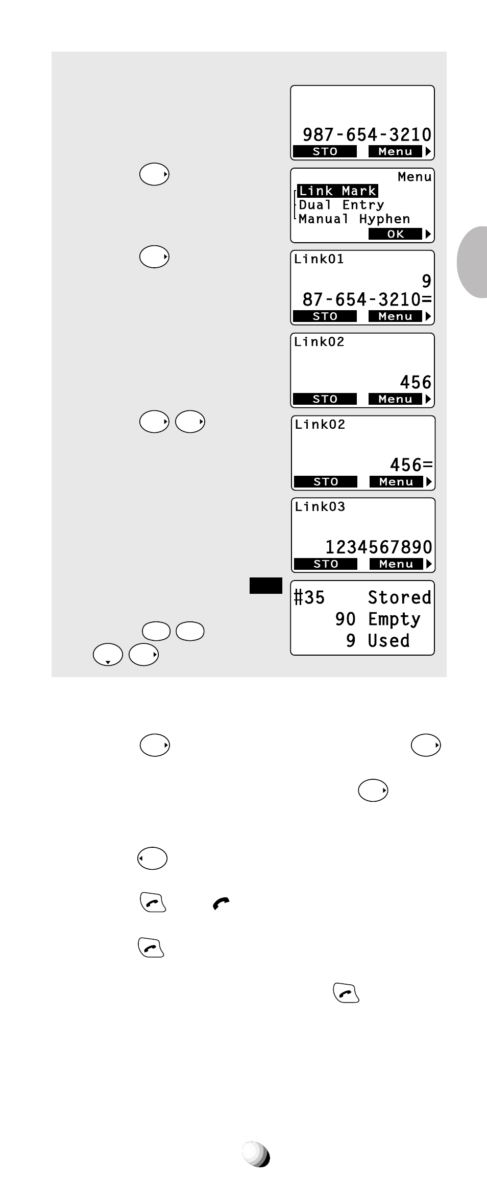 Placing calls using linked numbers, Press, Enter the second number. 5. press | Enter the third number. 7. press the key under, Three times. enter the ad- dress, And press | Audiovox 9155-GPX User Manual | Page 51 / 107