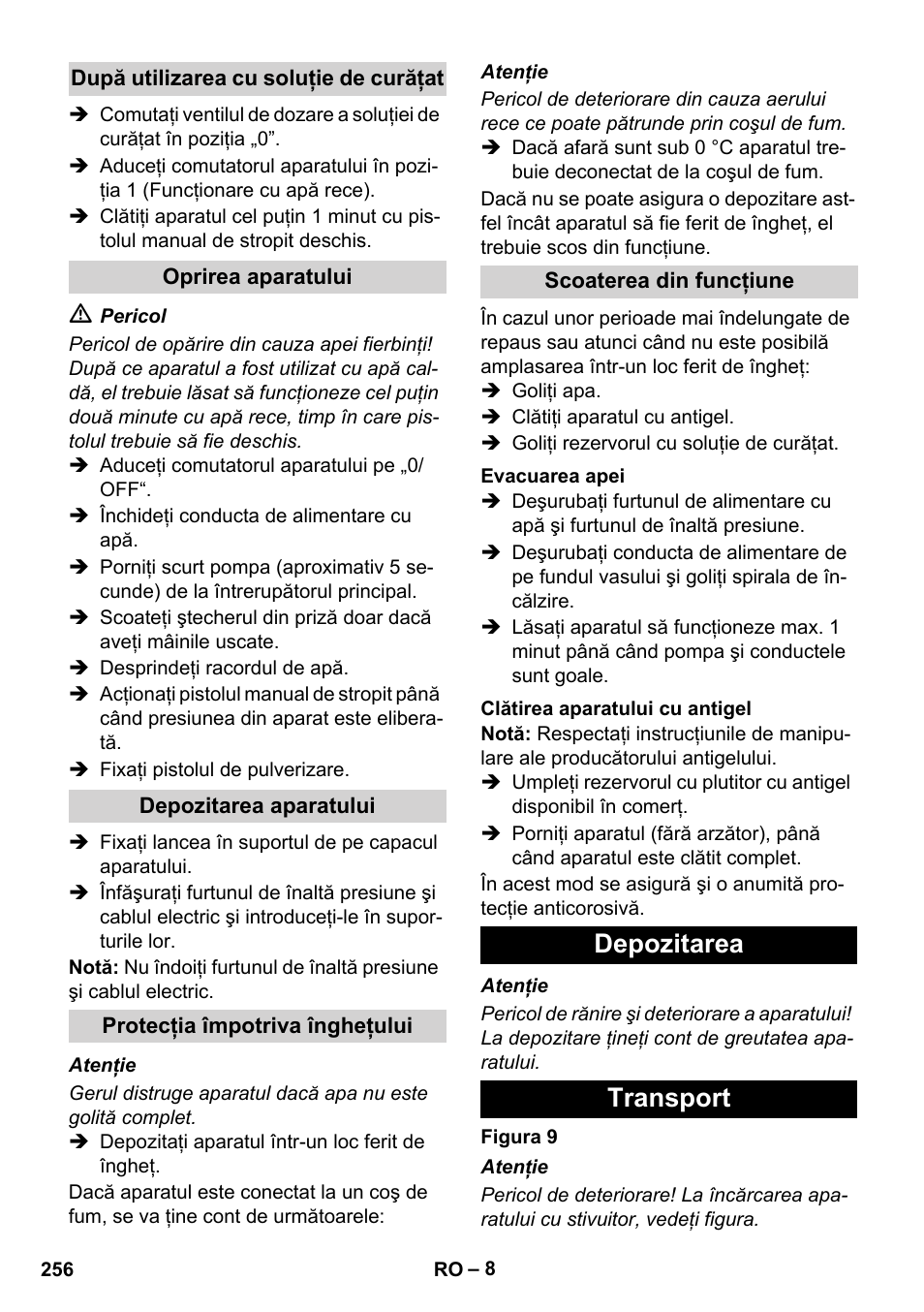 Depozitarea transport | Karcher HDS 11-18 4 S Basic User Manual | Page 256 / 376