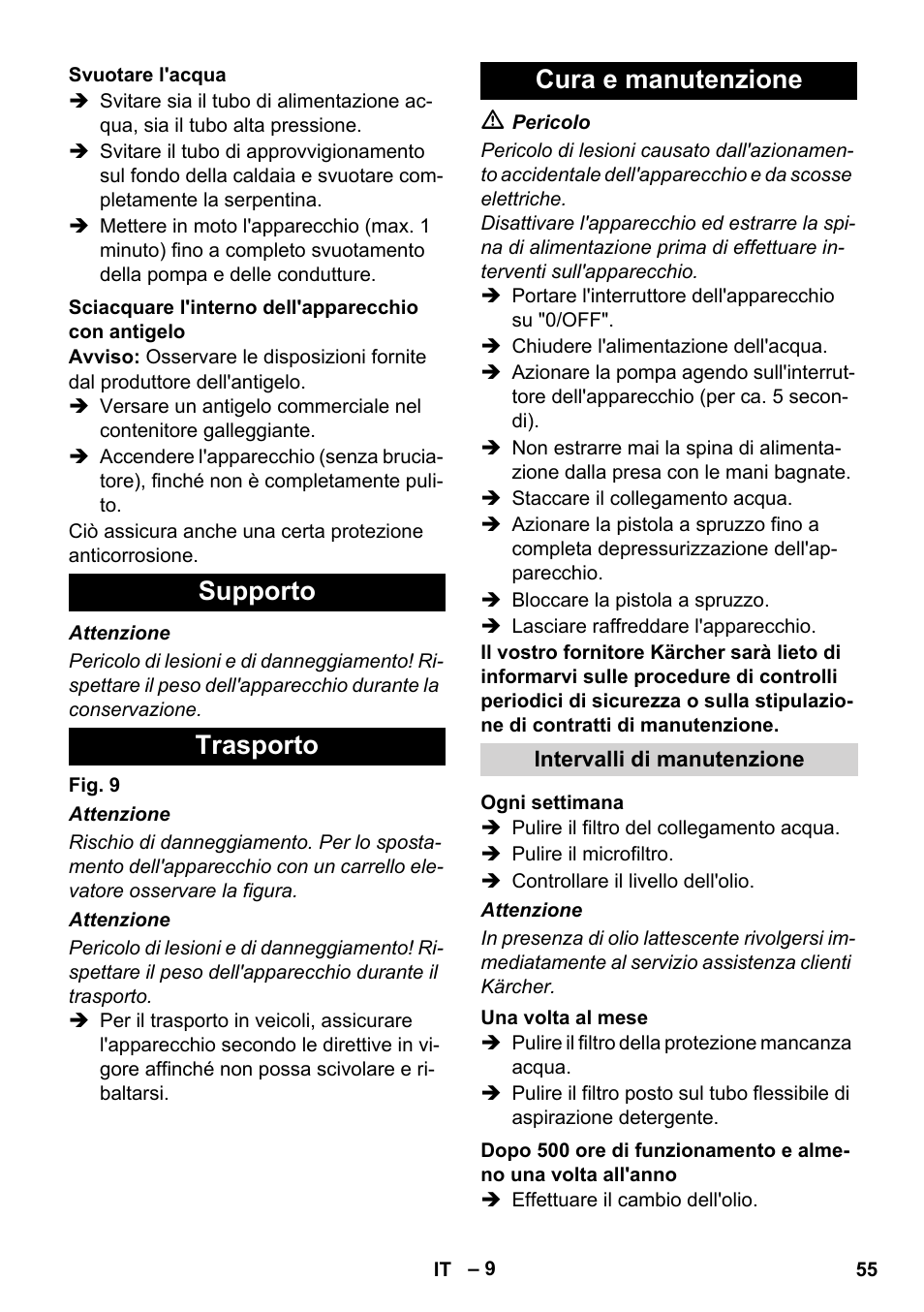Supporto trasporto cura e manutenzione | Karcher HDS 11-18 4 S Basic User Manual | Page 55 / 376