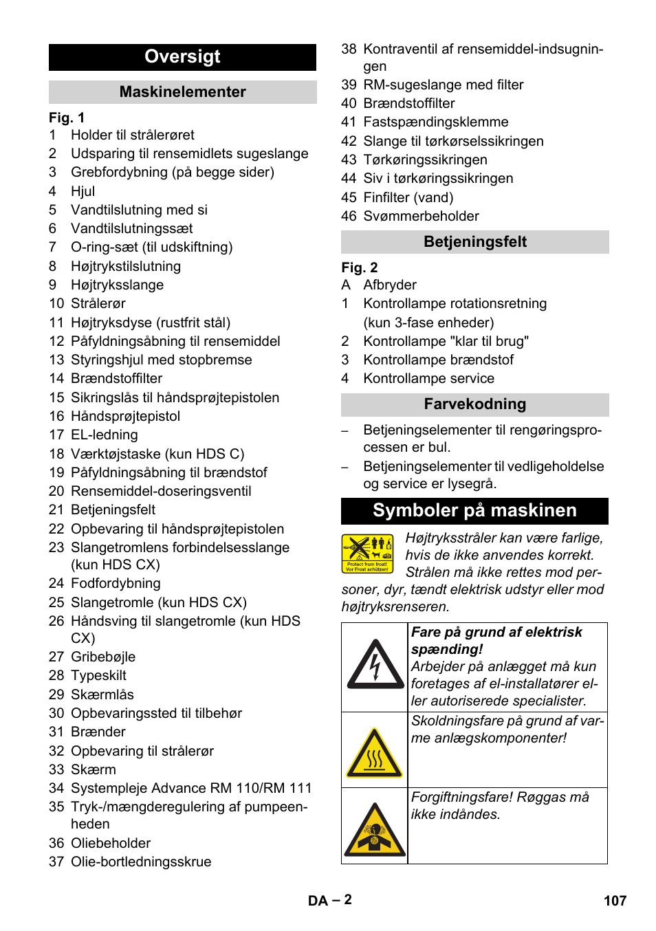 Oversigt, Symboler på maskinen | Karcher HDS 7-16 4C Basic User Manual | Page 107 / 376