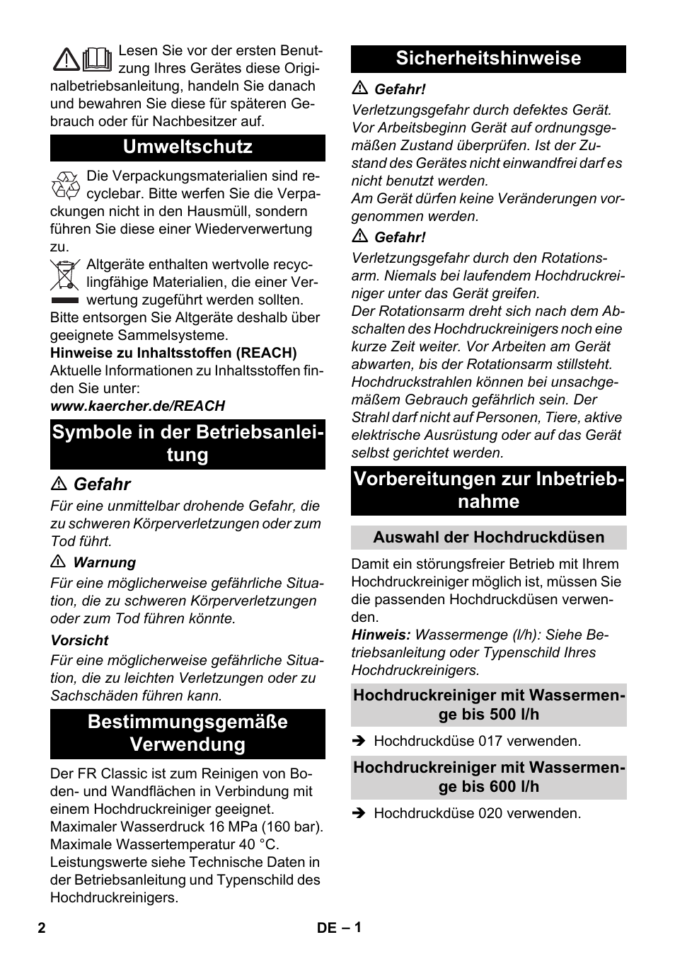 Deutsch | Karcher Nettoyeur haute pression HD 5-15 C+ avec FR Classic User Manual | Page 2 / 84