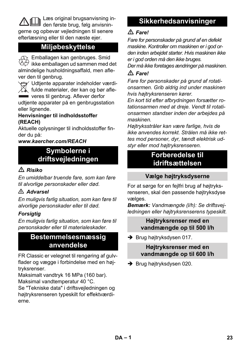 Dansk | Karcher Nettoyeur haute pression HD 5-15 C+ avec FR Classic User Manual | Page 23 / 84