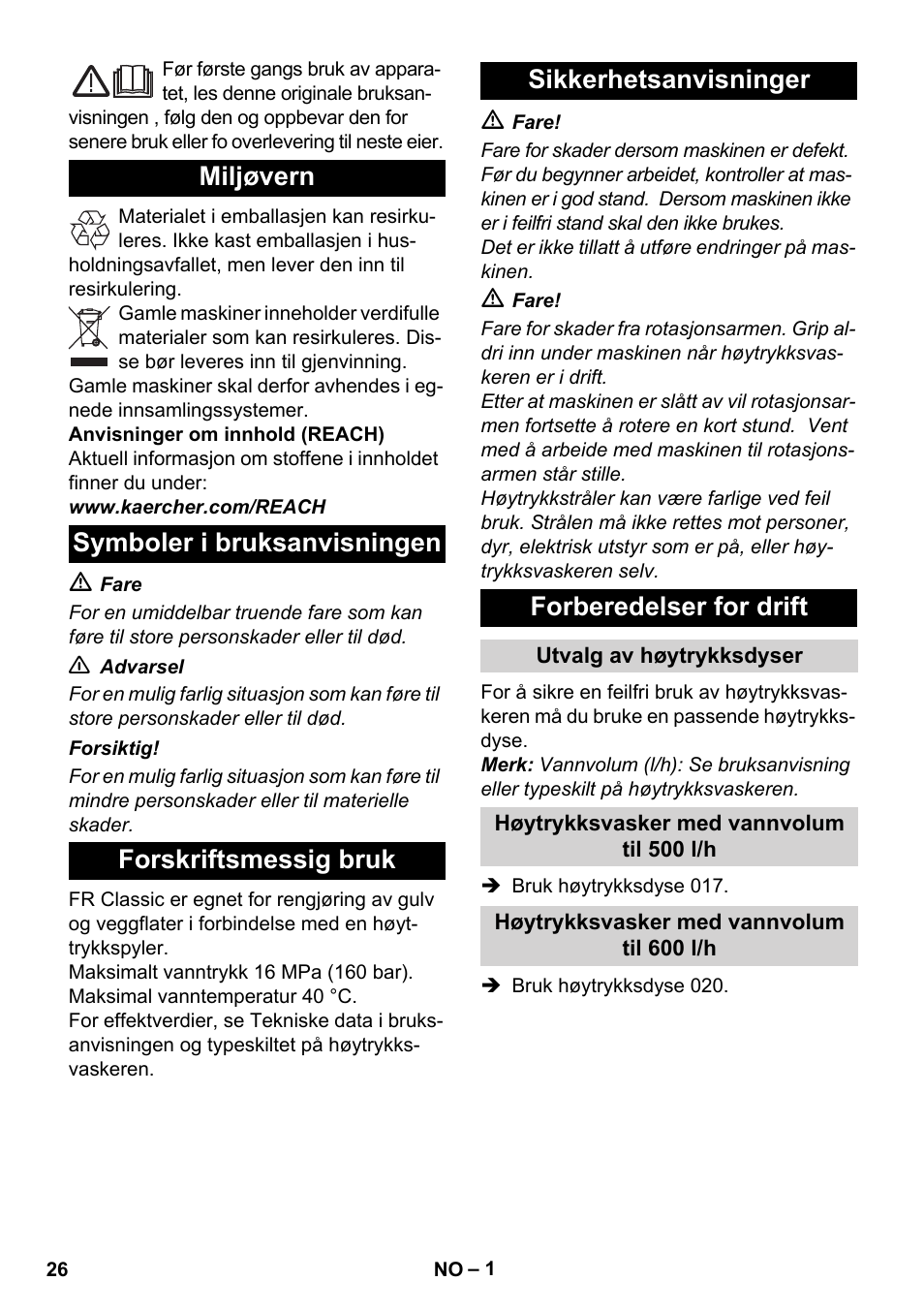 Norsk | Karcher Nettoyeur haute pression HD 5-15 C+ avec FR Classic User Manual | Page 26 / 84