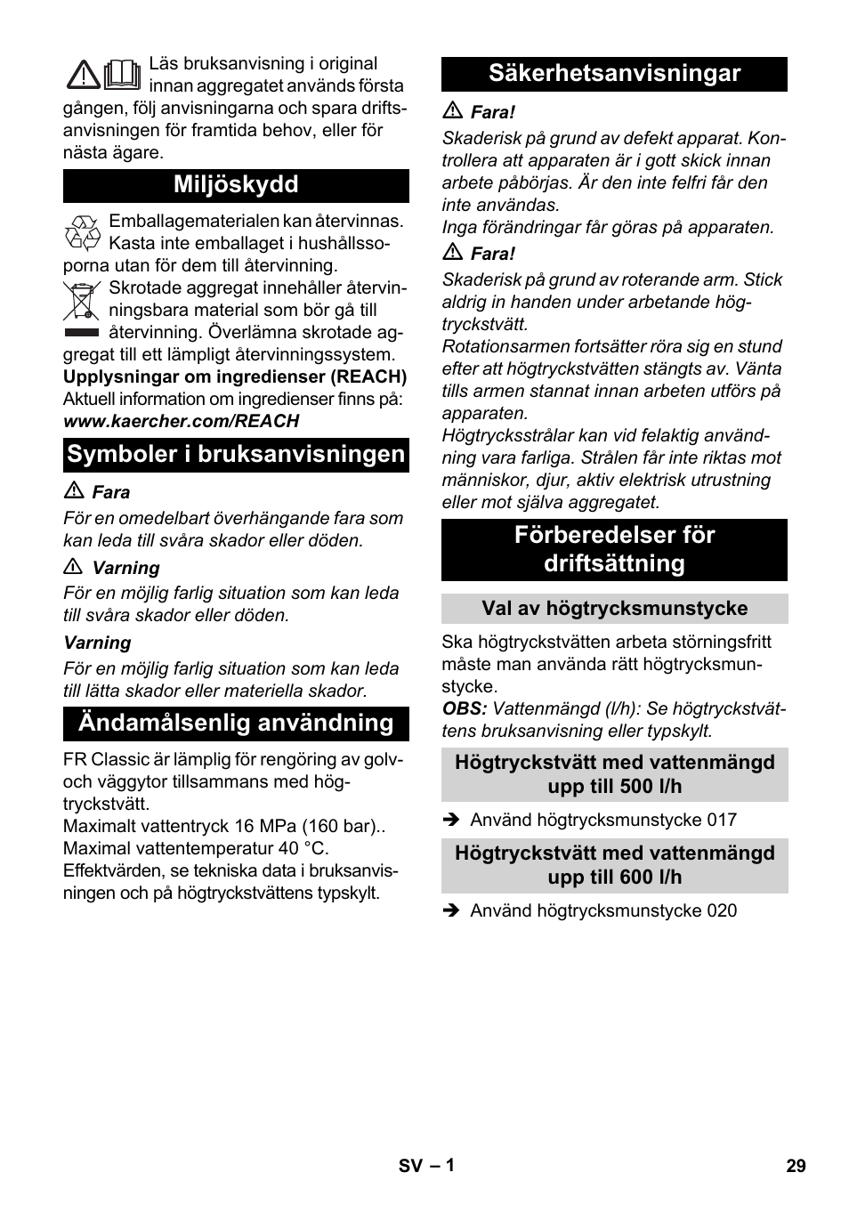 Svenska | Karcher Nettoyeur haute pression HD 5-15 C+ avec FR Classic User Manual | Page 29 / 84
