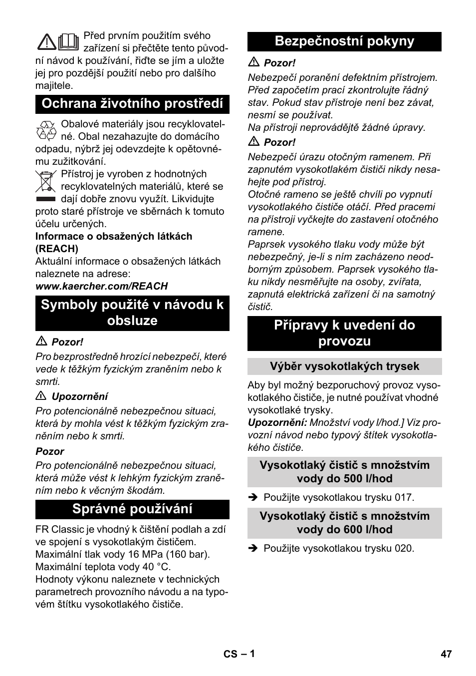Čeština | Karcher Nettoyeur haute pression HD 5-15 C+ avec FR Classic User Manual | Page 47 / 84