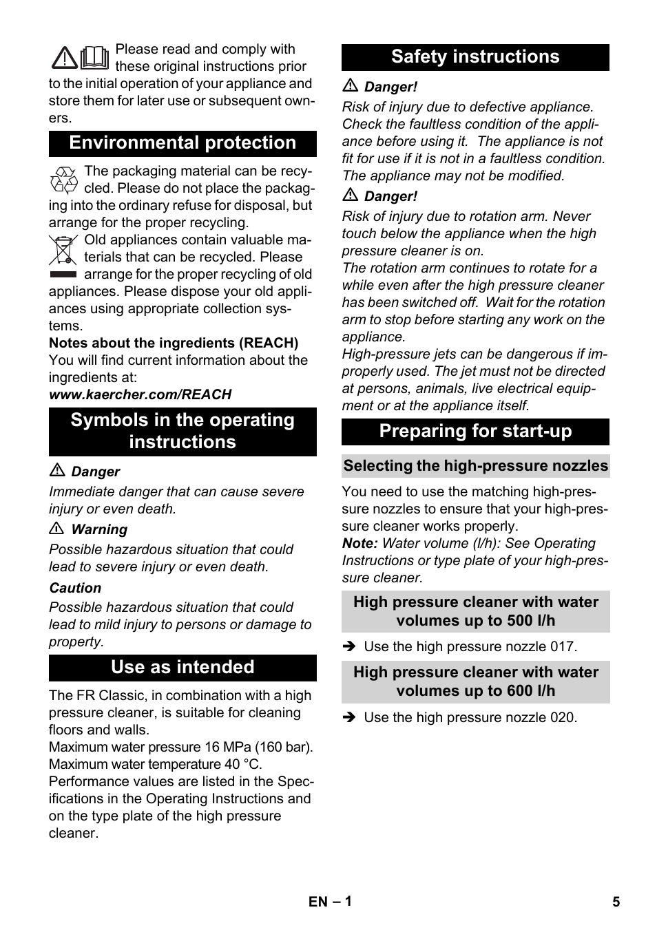 English | Karcher Nettoyeur haute pression HD 5-15 C+ avec FR Classic User Manual | Page 5 / 84