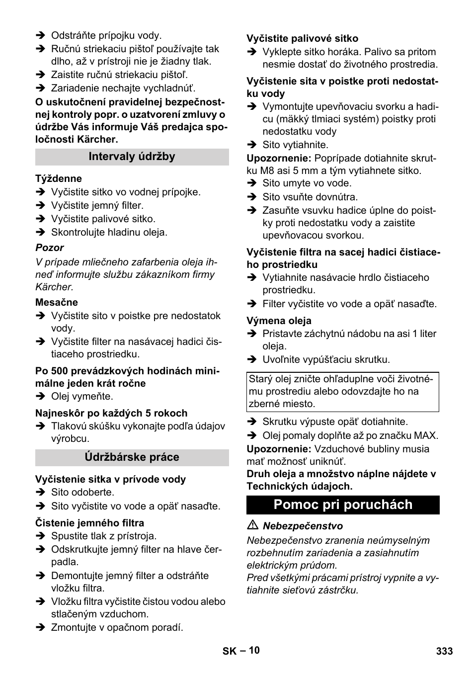 Pomoc pri poruchách | Karcher Nettoyeur haute pression HDS 8-18-4 C Classic User Manual | Page 333 / 460