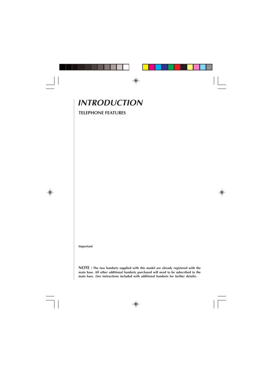 Introduction, Telephone features | Audiovox Dual Handset Cordless Phone User Manual | Page 8 / 26