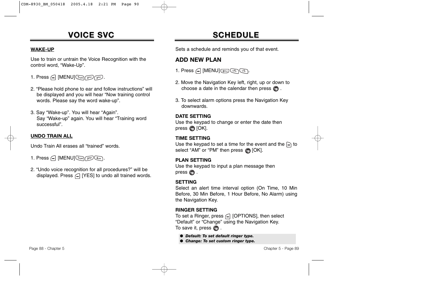 Voice svc, Schedule | Audiovox CDM-8930 User Manual | Page 47 / 85