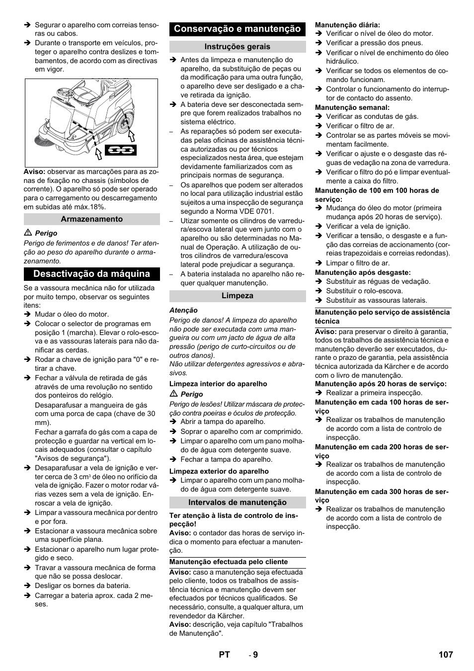 Desactivação da máquina conservação e manutenção | Karcher Balayeuse KM 90-60 R Lpg Adv User Manual | Page 107 / 432