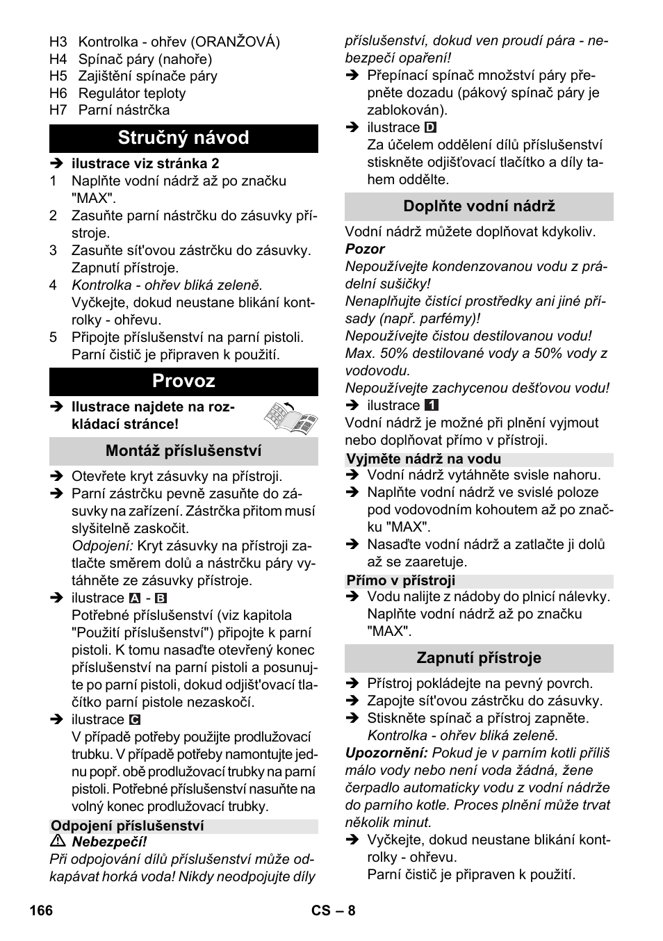 Stručný návod provoz | Karcher SC 4-100 CB User Manual | Page 166 / 314