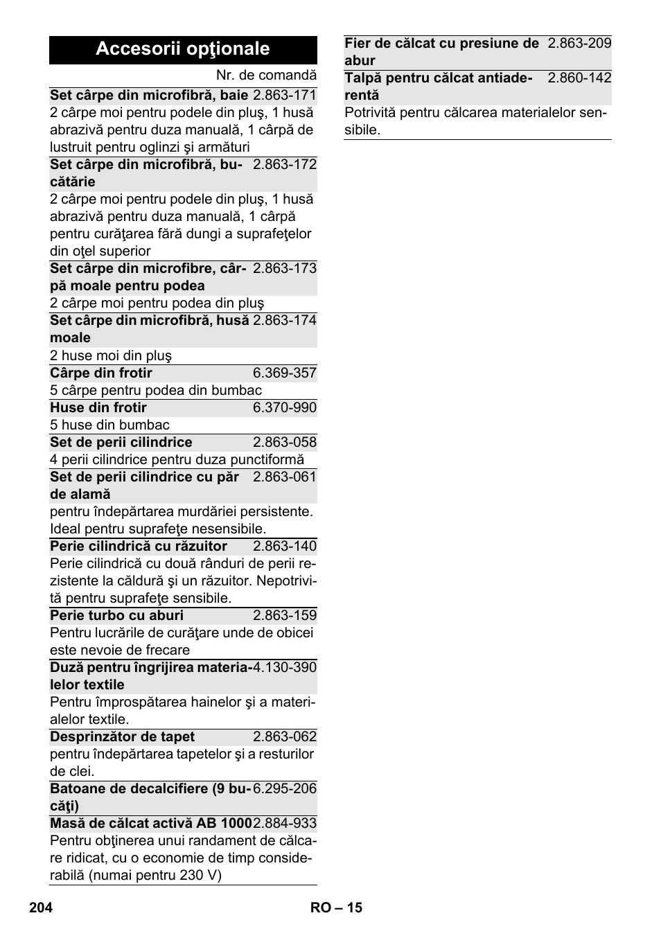 Accesorii opţionale | Karcher SC 4-100 CB User Manual | Page 204 / 314