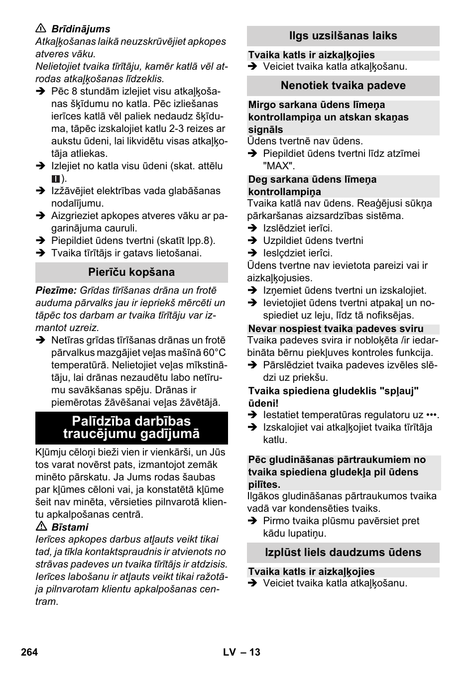 Palīdzība darbības traucējumu gadījumā | Karcher SC 4-100 CB User Manual | Page 264 / 314