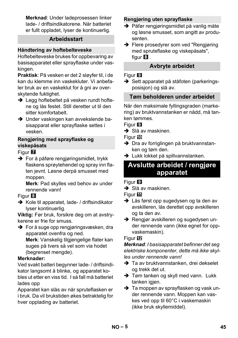Avslutte arbeidet / rengjøre apparatet | Karcher WV 60 Plus User Manual | Page 45 / 144