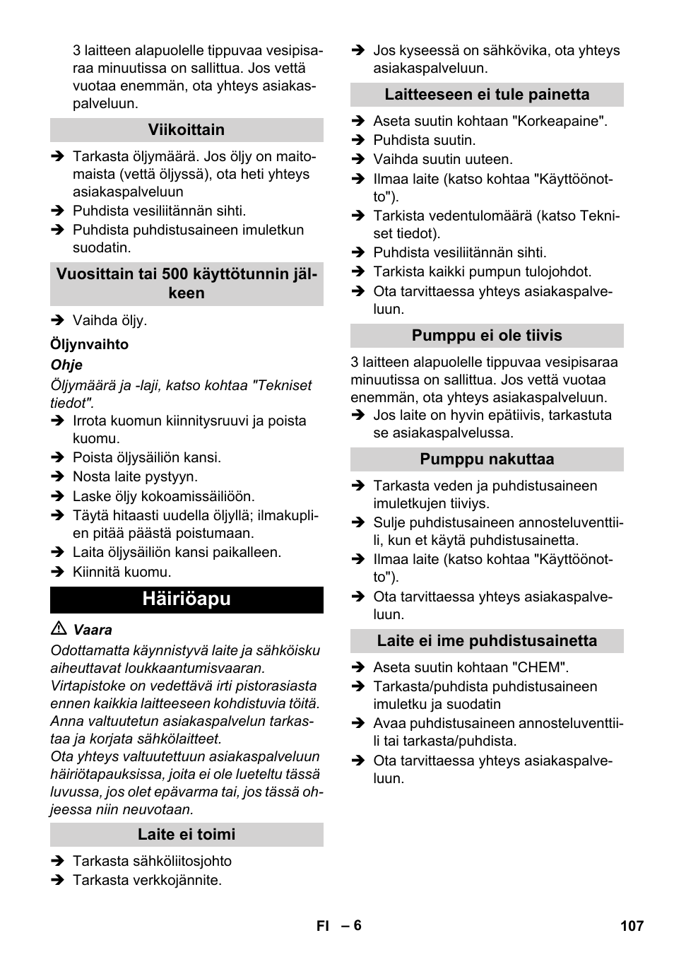 Häiriöapu | Karcher Xpert HD 7140 X User Manual | Page 107 / 276