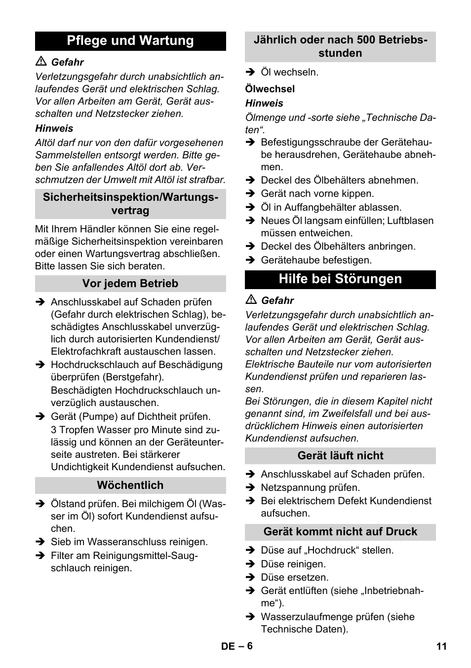 Pflege und wartung, Hilfe bei störungen | Karcher Xpert HD 7140 X User Manual | Page 11 / 276