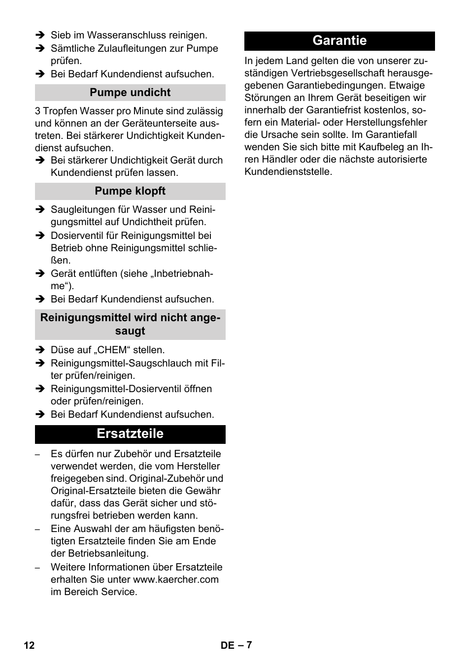 Ersatzteile garantie | Karcher Xpert HD 7140 X User Manual | Page 12 / 276