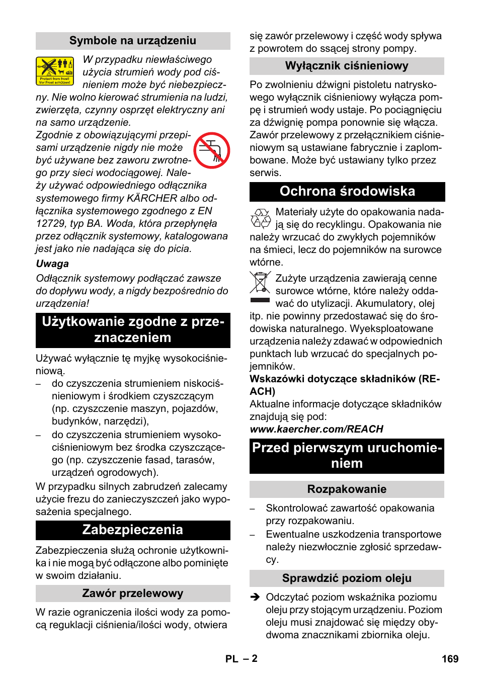 Ochrona środowiska przed pierwszym uruchomie- niem | Karcher Xpert HD 7140 X User Manual | Page 169 / 276