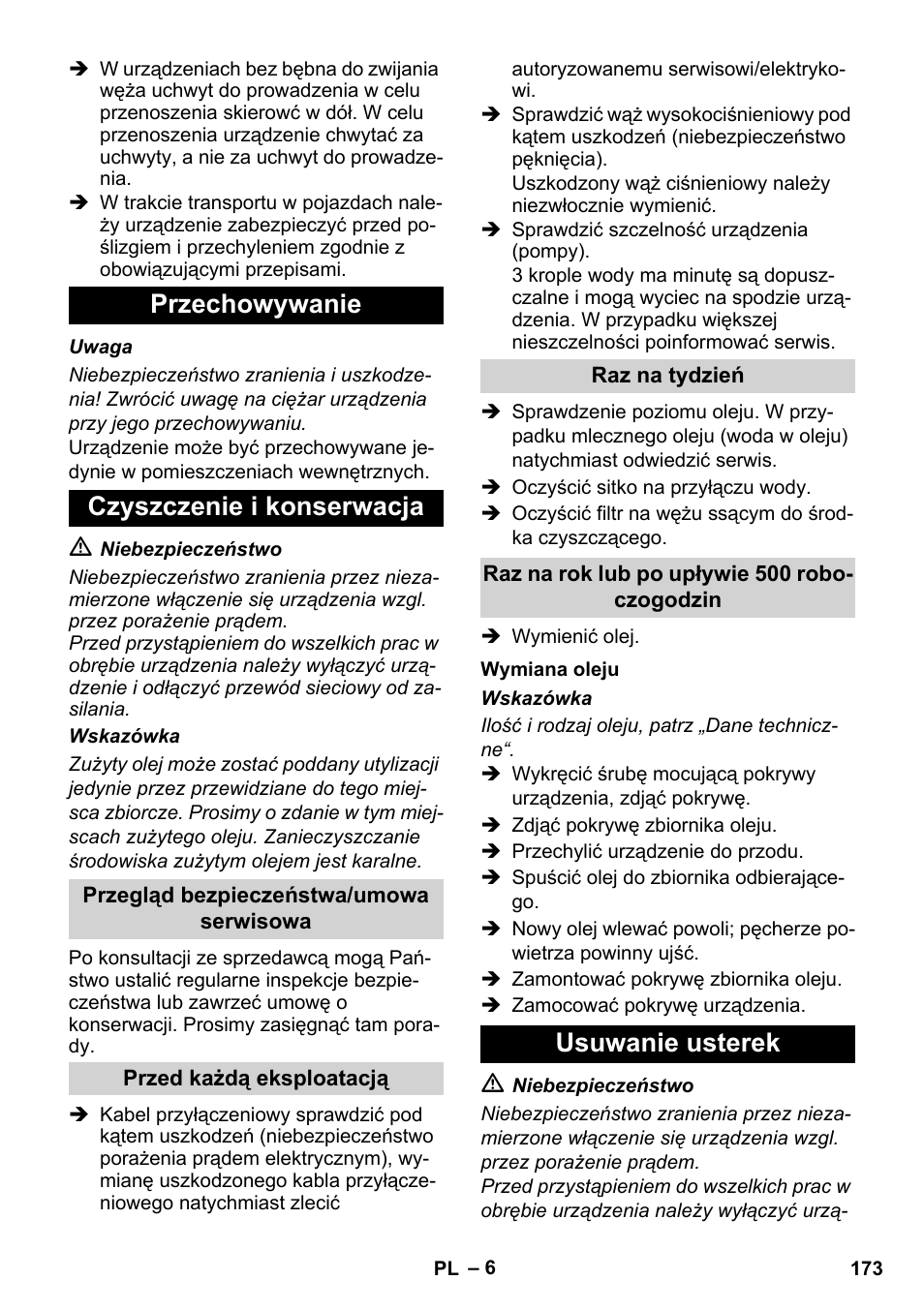 Przechowywanie czyszczenie i konserwacja, Usuwanie usterek | Karcher Xpert HD 7140 X User Manual | Page 173 / 276