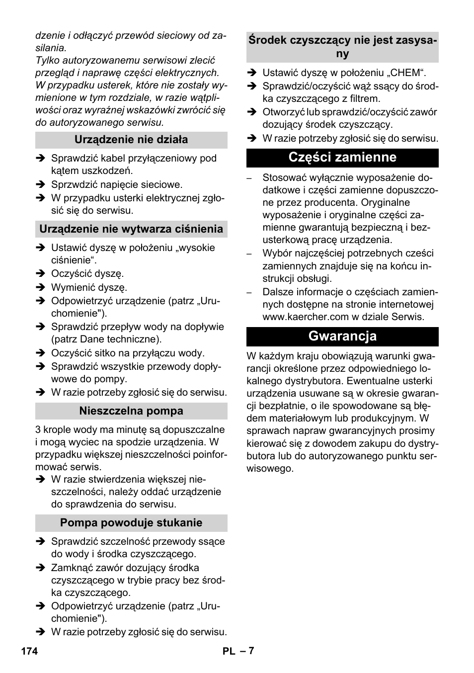 Części zamienne gwarancja | Karcher Xpert HD 7140 X User Manual | Page 174 / 276