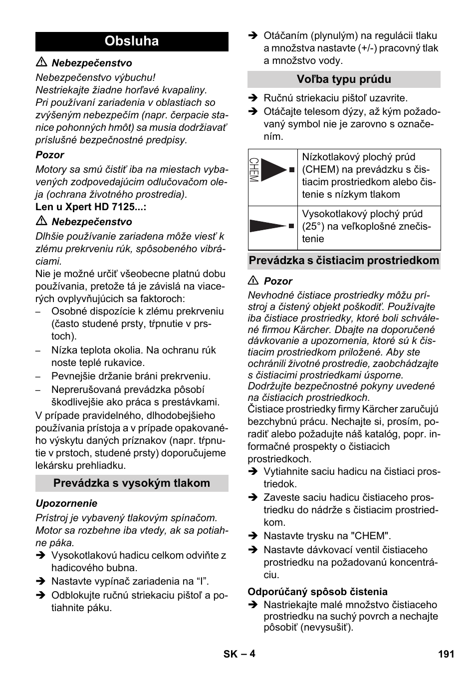 Obsluha | Karcher Xpert HD 7140 X User Manual | Page 191 / 276