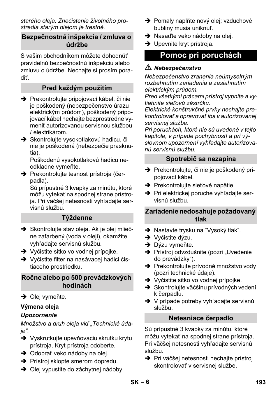 Pomoc pri poruchách | Karcher Xpert HD 7140 X User Manual | Page 193 / 276