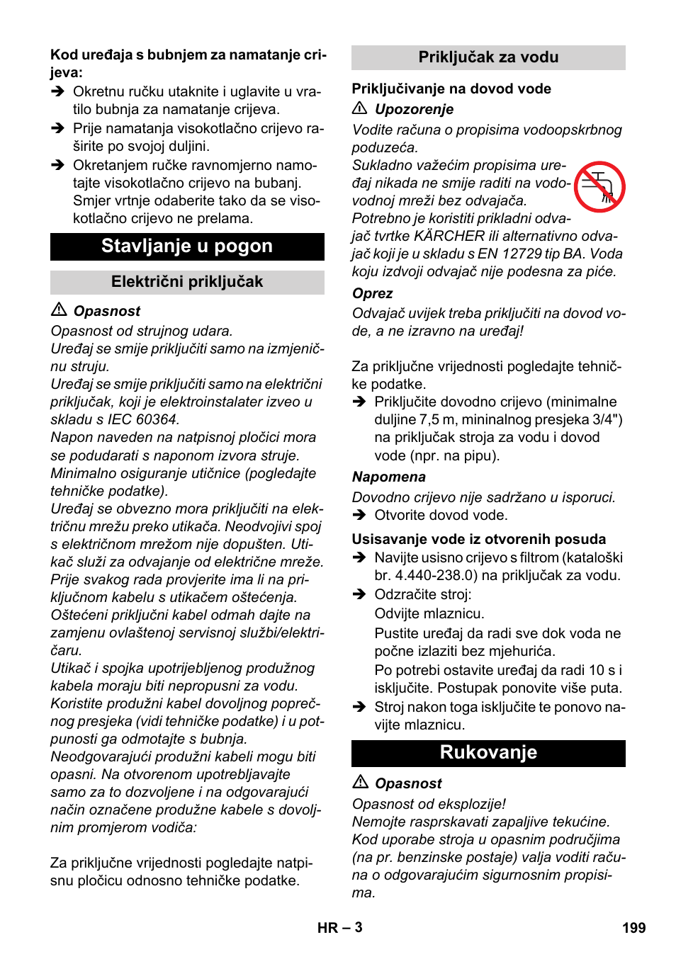 Stavljanje u pogon, Rukovanje | Karcher Xpert HD 7140 X User Manual | Page 199 / 276