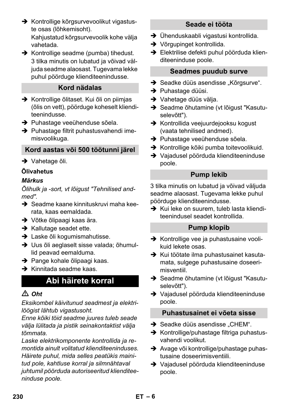 Abi häirete korral | Karcher Xpert HD 7140 X User Manual | Page 230 / 276