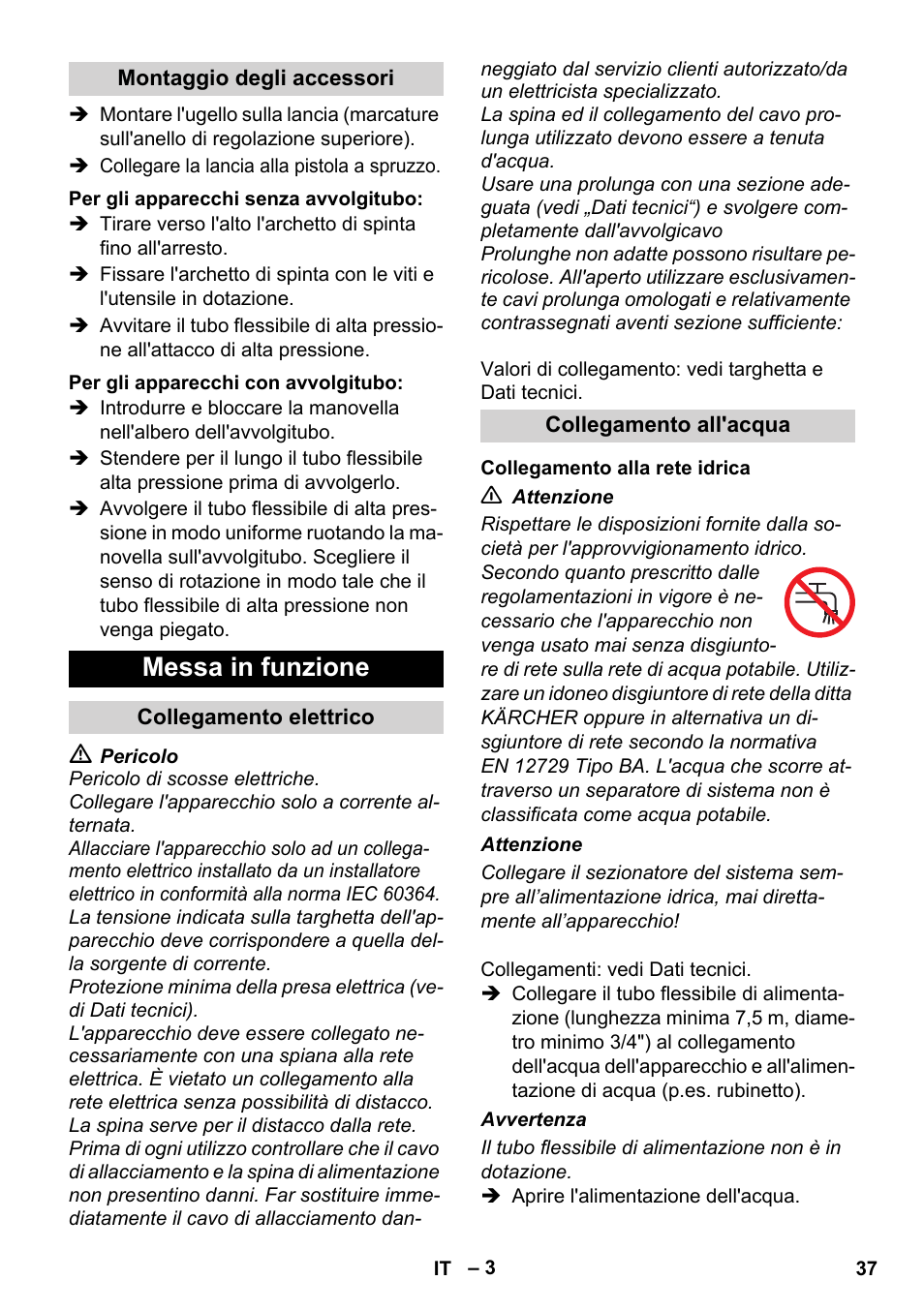 Messa in funzione | Karcher Xpert HD 7140 X User Manual | Page 37 / 276