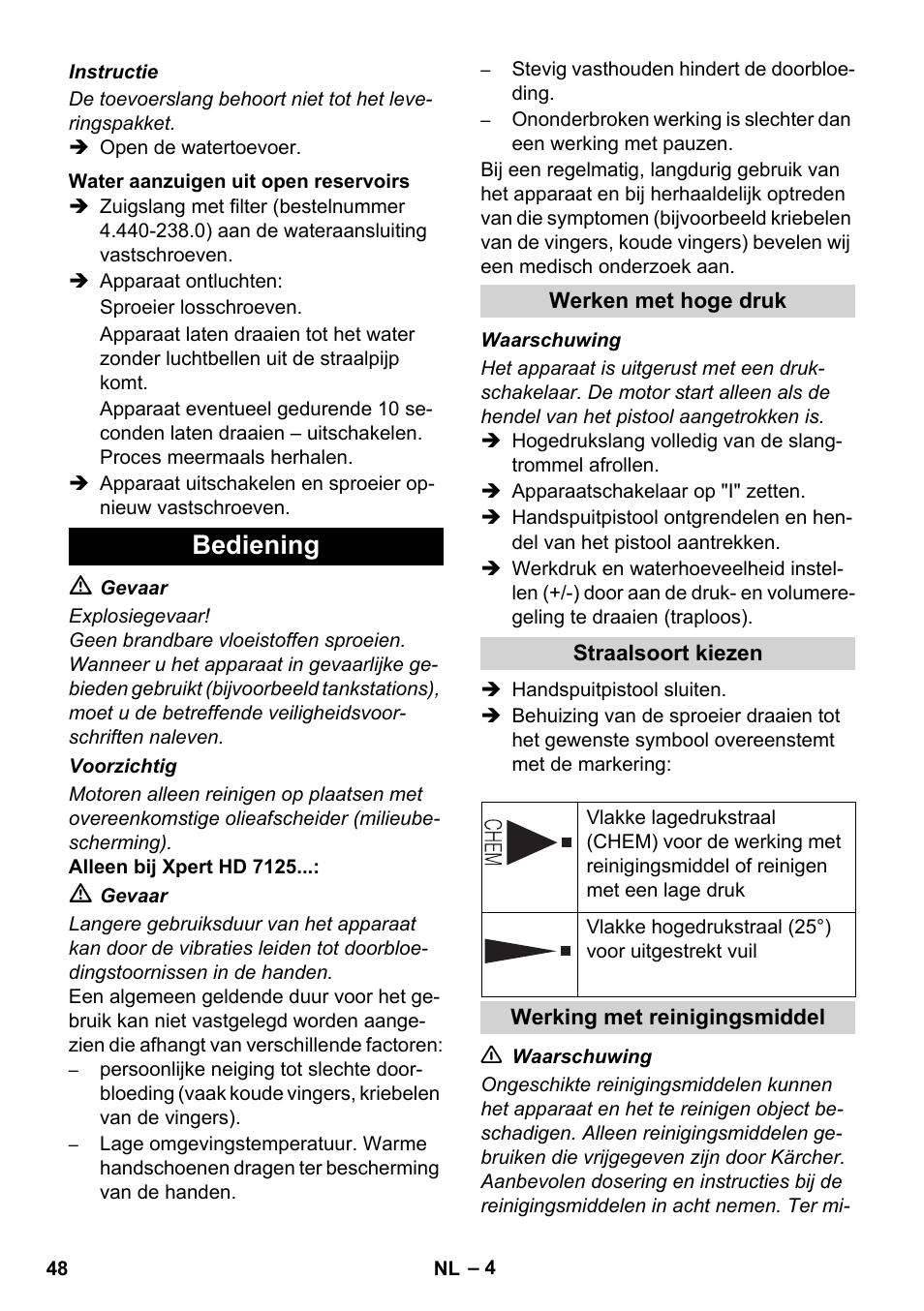 Bediening | Karcher Xpert HD 7140 X User Manual | Page 48 / 276