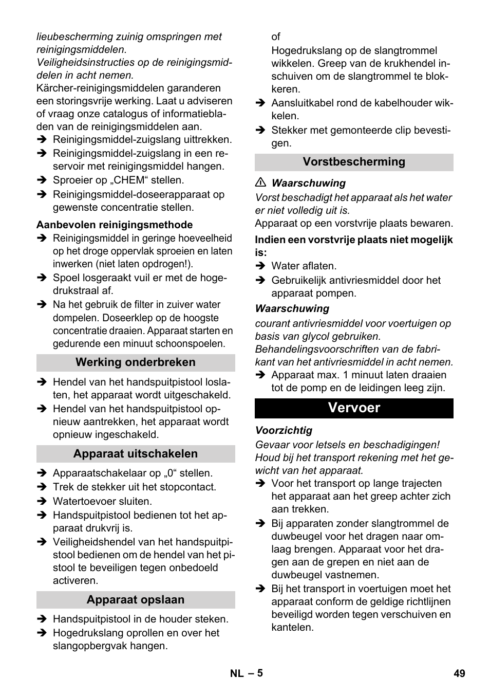 Vervoer | Karcher Xpert HD 7140 X User Manual | Page 49 / 276