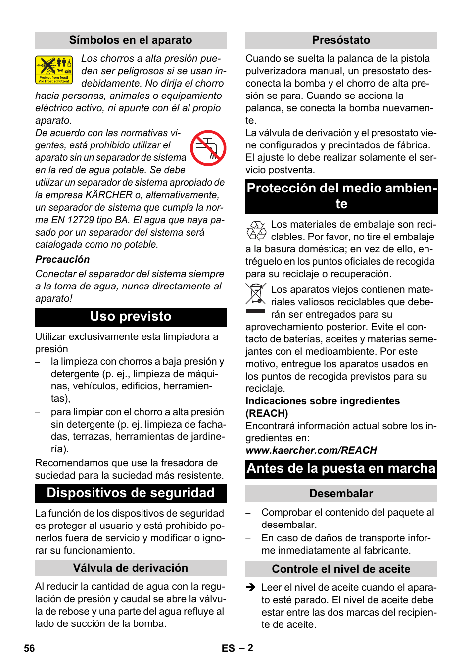 Uso previsto dispositivos de seguridad | Karcher Xpert HD 7140 X User Manual | Page 56 / 276