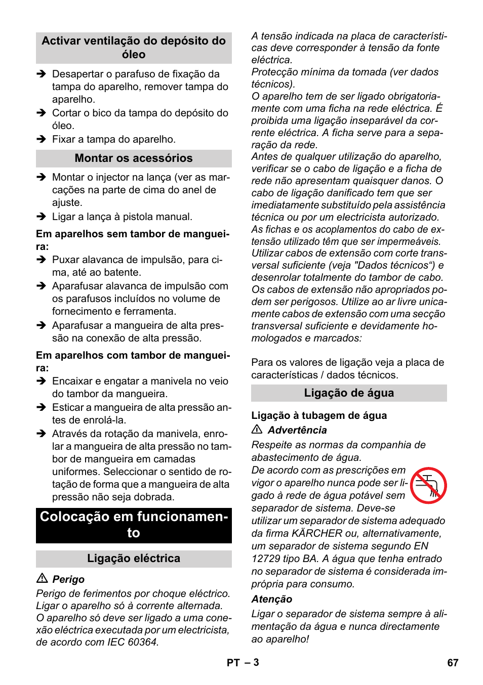 Colocação em funcionamen- to | Karcher Xpert HD 7140 X User Manual | Page 67 / 276