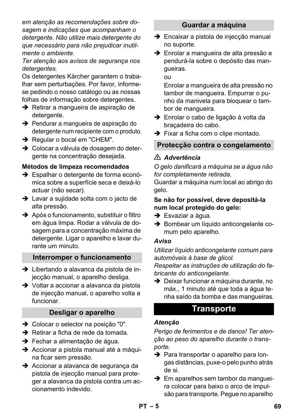 Transporte | Karcher Xpert HD 7140 X User Manual | Page 69 / 276
