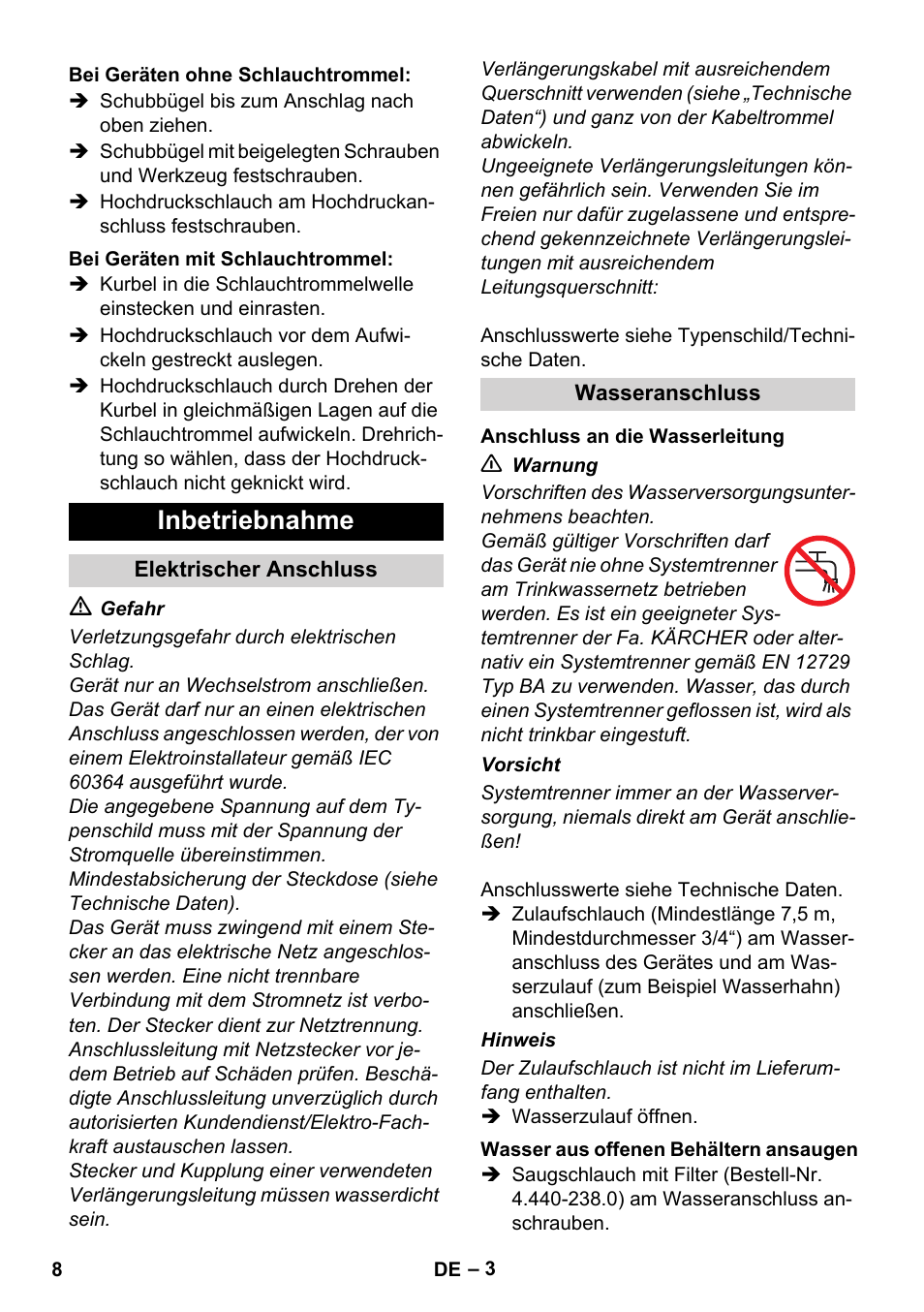 Inbetriebnahme | Karcher Xpert HD 7140 X User Manual | Page 8 / 276