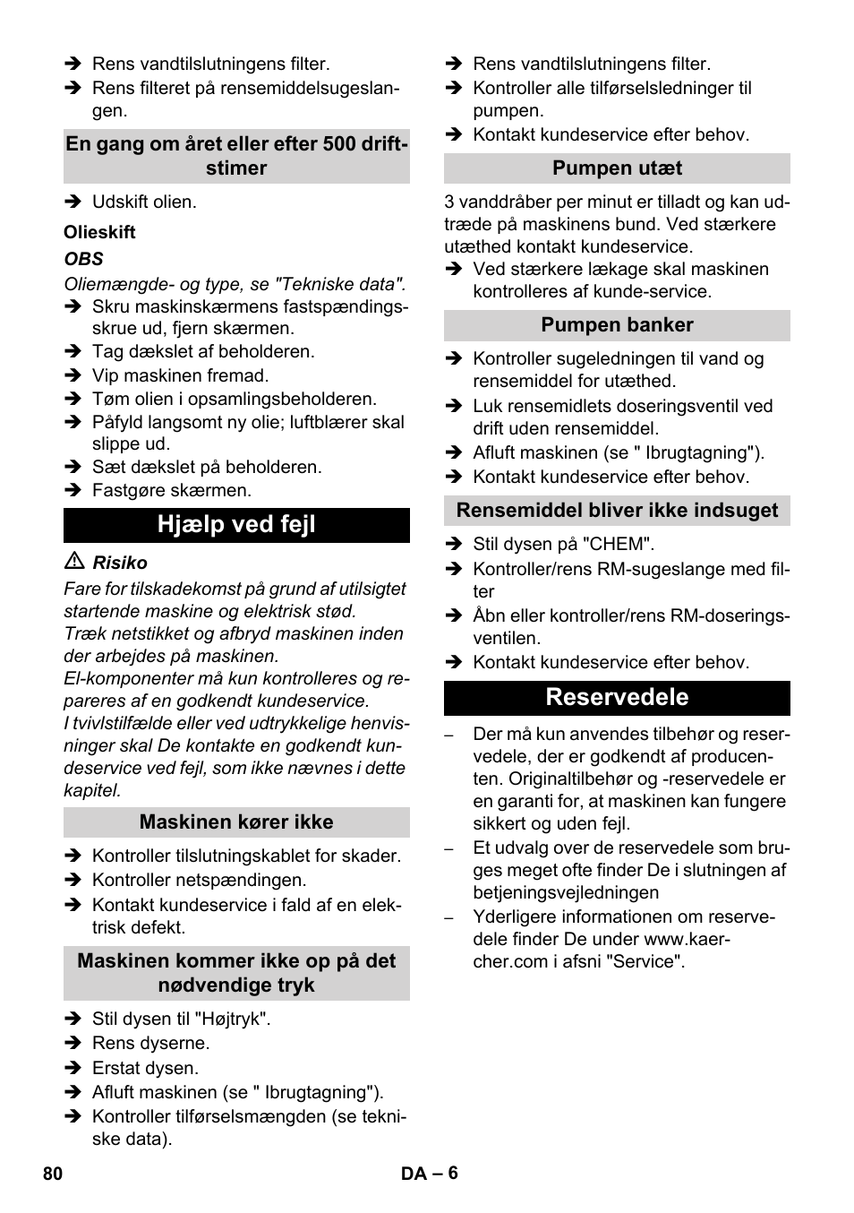 Hjælp ved fejl, Reservedele | Karcher Xpert HD 7140 X User Manual | Page 80 / 276