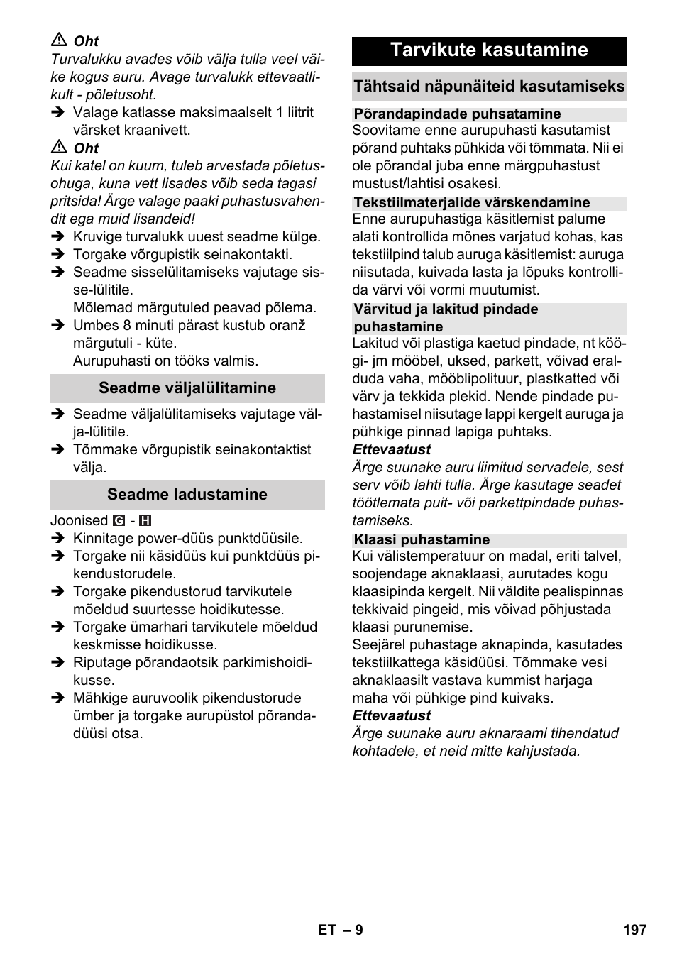 Tarvikute kasutamine | Karcher SC 3-000 User Manual | Page 197 / 246