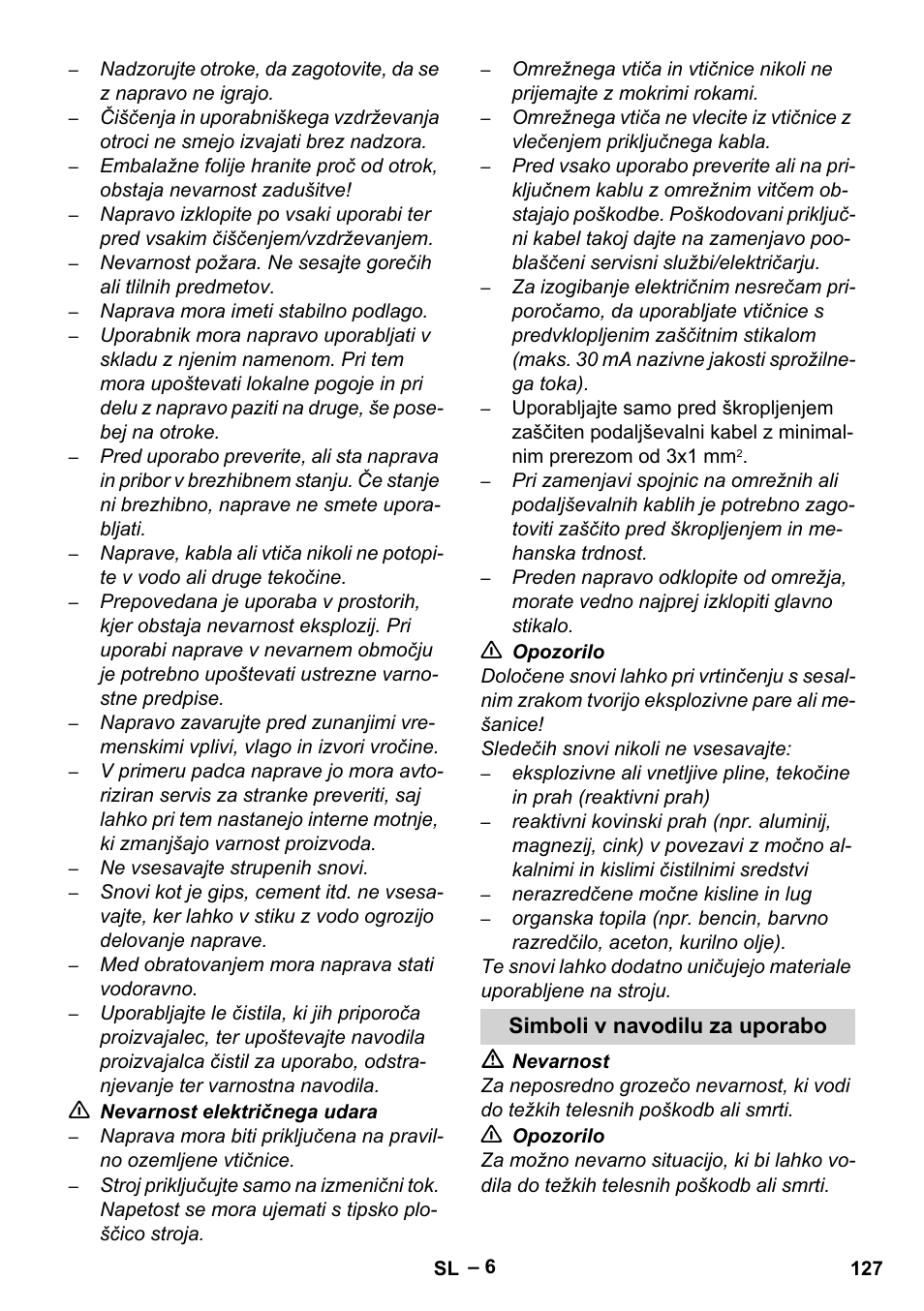 Simboli v navodilu za uporabo | Karcher SE 6-100 User Manual | Page 127 / 218